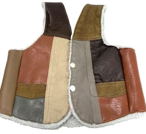 Vintage Kids Genuine Leather Sherpa Lined Vest cowboy western sheriff size 6/8 - Picture 1 of 5