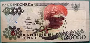 INDONESIA 20000 20 000 RUPIAH NOTE, P135 a, 1995 ISSUE, BIRD OF PARADISE - Picture 1 of 2