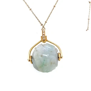 Vintage Jade Ball Phoenix Pedant 14K Gold Diamonds - Picture 1 of 6