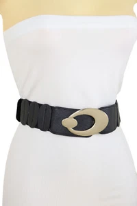 Cinturón Elástico Negro Con Hebilla Ovalada De Metal Dorado Para Mujeres, S M - Imagen 1 de 12