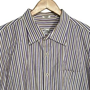 Peter Millar Mens 2XL Tall Cotton White/Purple/Gold Striped Long Sleeve Shirt