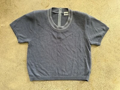 Vintage San Remo by Laura Knits Blue Gray Acrylic Frise 1/2 Zip Back Top Size M - Image 1 of 4