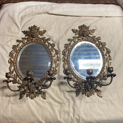 Fabulous Pair Victorian Brass  Lions Head Wall Candelabra Mirror’s - Image 1 of 4