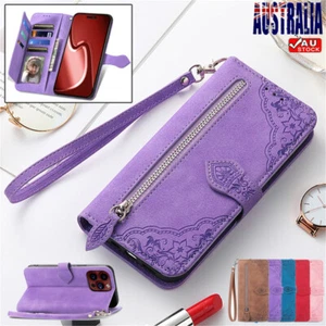 Zip Wallet Case Leather Flip Cover For iPhone 16e 16 15 14 13 12 11 Pro Max 8 7 - Picture 1 of 60
