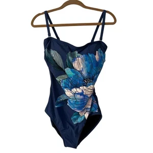 Gottex Swimwear Wild Flower Bandeau One-Piece Swimsuit Size 12 NWT Blue - Picture 1 of 6