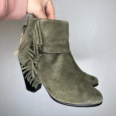 Botines ASH Gamuza Flecos Caqui Tacón Bloque Cremallera Trasera Para Mujer Talla 36 Foto 1 de 4