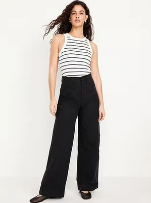 Old Navy Extra High Waisted Mariner Wide Leg Pants Canvas Black 16 PETITE NWT - Image 1 of 4