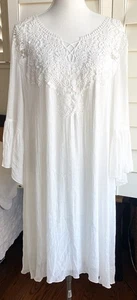 J Glee White Boho Midi Dress 2xl Crochet Lace Bell Sleeve Peasant Festival Beach - Picture 1 of 13