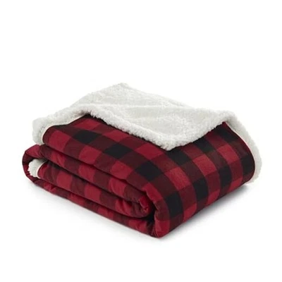  - Throw Blanket, Reversible Sherpa Fleece Bedding, Home Decor for .Red Check - Image 1 of 4