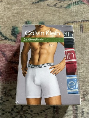CALVIN KLEIN THE ULTIMATE COMFORT 3 Pk MENS BOXER BRIEFS SZ L Viscose NIB - Image 1 of 3