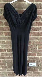 TRUE Vintage VTG 1940s 40s Black MOSS Crepe Beaded Draped COCKTAIL Dress 14 U.K. - Picture 1 of 11
