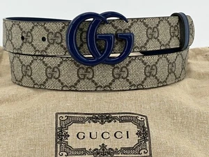 Neu Luxury  Original GUCCI Herren Gürtel Marmont -414516- Gr-110 cm / braun-blau - Picture 1 of 5