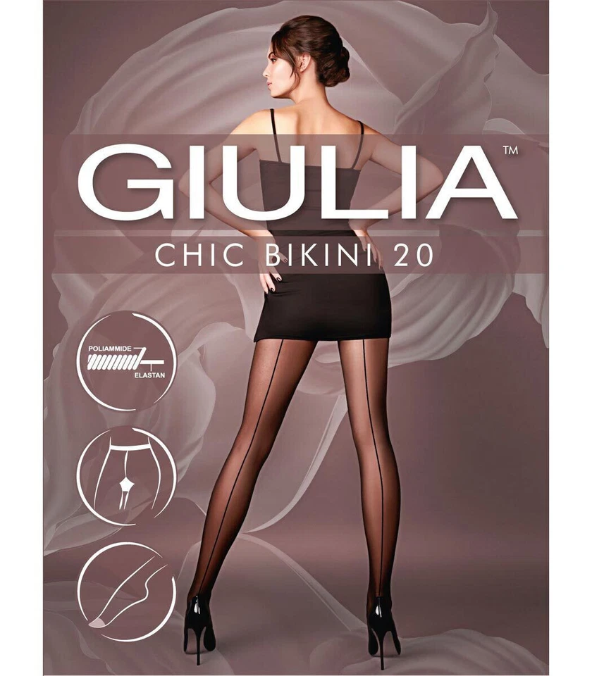 Giulia Nahtstrumpfhose CHIC BIKINI 20 DEN Größe L Farbe Schwarz - Bild 1 von 1