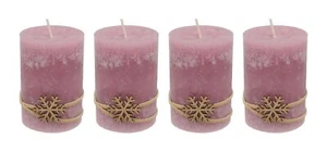 4 Adventskerzen Kerzen Stumpenkerzen Rosa Schneeflocke Gold Weihnachten - Bild 1 von 2