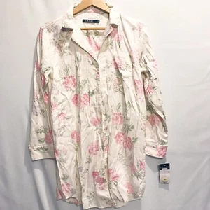 NWT RALPH LAUREN Pajama Nightgown Sleep Shirt, Size M Pink Floral, Cotton New - Picture 1 of 6