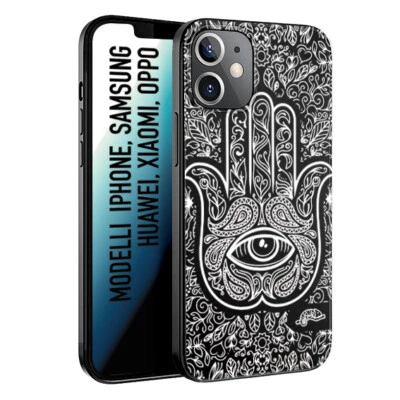 CUSTOMIZZA - Custodia cover nera morbida mano di fatima effetto rilievo mandala