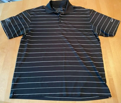 NIKE DRI FIT BLACK STRIPE EMBROIDERED CHECK PALM BEACH GOLF COURSE SHIRT SZ L  - Image 1 of 4