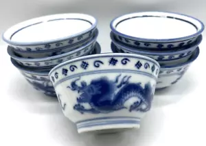 7er Set Blue Moon Japan Porzellan Reisschalen Drache 4,5" - Bild 1 von 5