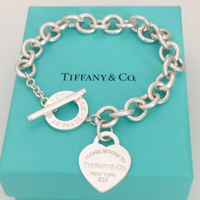 Pulsera Grande 8.5" Please Return to Tiffany Corazón Etiqueta Palanca Dije NUEVA VERSIÓN Foto 1 de 4