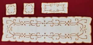 Old Duchess set 4 pc orange thread on white cloth - Picture 1 of 5
