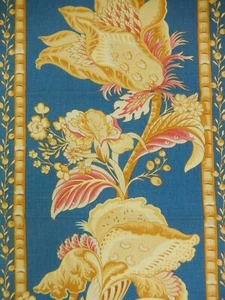 Brunschwig & Fils "Delhi" handbedruckter Stoff.  Blau Gold Rosa. 28".  F-250 - Bild 1 von 8