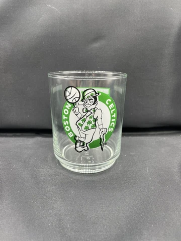 1986 Boston Celtics NBA World Champions Mobil Drinking Glass 4 " Logo VTG Bird Cover
