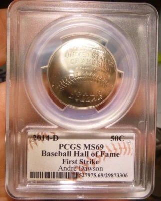 2014-D Baseball Hall of Fame Half Dollar PCGS MS69 Signed ANDRE DAWSON - Image 1 of 4
