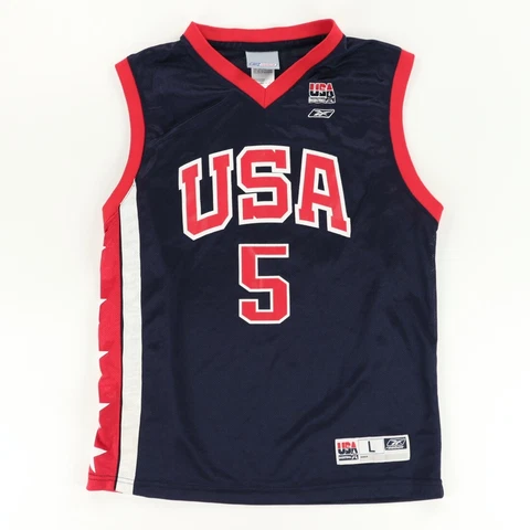 VTG Reebok USA Jason Kidd Basketball Jersey Navy Blue Boys L Cover
