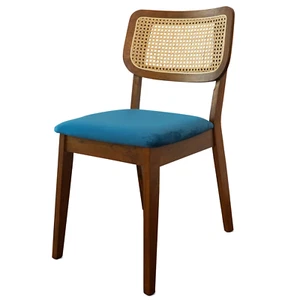 Set of 2 Velvet Dining Chairs - Retro Split Back, Plush Fill for Home, Navy Blue - Picture 1 of 4