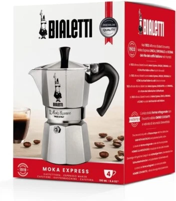 Bialetti Moka Express 4 Tazze Caffettiera Moka in Alluminio - Argento - Immagine 1 di 4