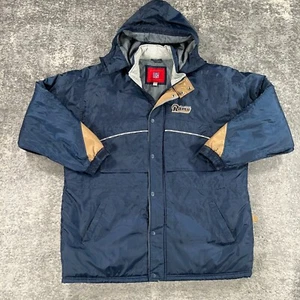 Vintage St Louis Rams Puffer Jacket Mens XXL Blue Hooded Insulated 90s Logo NFL - Picture 1 of 21