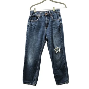 Uniqlo Girls Size 14 Slouchy Straight High Rise Jeans Distressed Blue Youth - Picture 1 of 9
