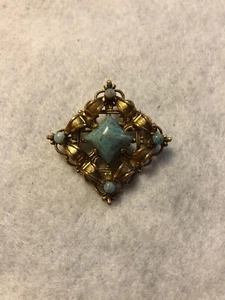 Vintage Blue Stone Glass Gold Tone Brooch Pin    KF - Picture 1 of 8