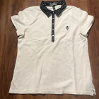 L-RL Lauren Active Short Sleeve Polka Dot Collar Polo Shirt Womens Size XL White