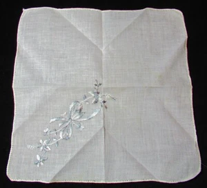 Handkerchief White Cotton Embroidered Classic Grey Design #80 - Picture 1 of 3