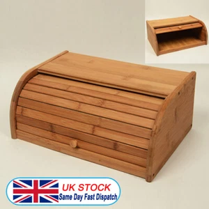 BREAD BIN ORIGINAL BAMBOO WOOD WOODEN BREAD BIN STORAGE BOX KITCHEN BREAD CASE - Picture 1 of 11