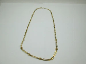 Gold Tone Puffed Gucci Style Mariner Rectangle Bar Link Chain Necklace ~30" - Picture 1 of 4