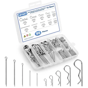 86 PCS Cotter Pin Assortment Kit, 10 Sizes Stainless Steel Cotter Pins & R Clips - Picture 1 of 12