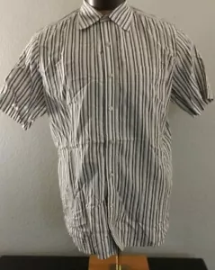 Men Murano White Brown Black Gray Striped Short Sleeve Dress Shirt Large L NWOT  - Picture 1 of 5