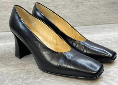 Via Spiga Mujer 8 Negro Zapatos de salón Cuero Tacón Cómodo Puntera Cuadrada Boho Chic Foto 1 de 4