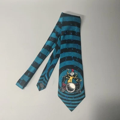 Винтажный 1994 Dr. Seuss Cat в шляпе барабанщик синий черный в полоску галстук 100% шелк - Изображение 1 из 4