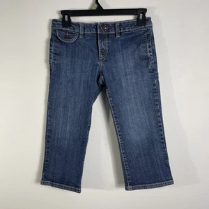 Old Navy On Denim Capri Pants Girls Size 14 Blue Jeans Low Rise Adjustable Waist - Picture 1 of 13