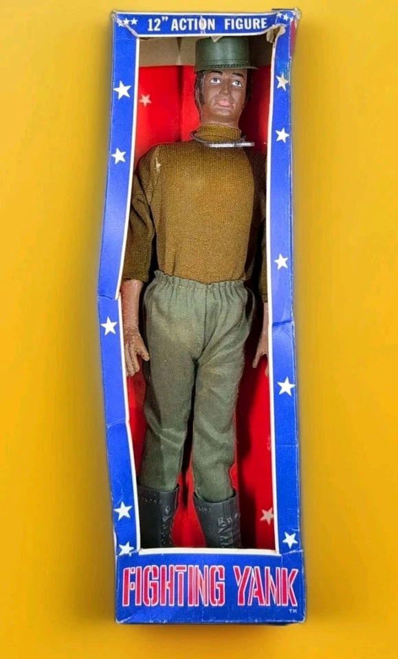20 世纪 70 年代 MEGO Fighting Yank 12 英寸可动人偶带原装盒物品 3316 复古 — 第 1/4 张图片