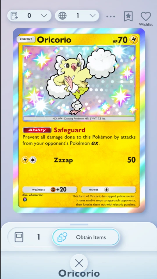 Pokemon TCG Pocket - Shiny Oricorio - 1 ⭐- Mega Rising - ENGLISH - Pom Pom - Image 1 of 1