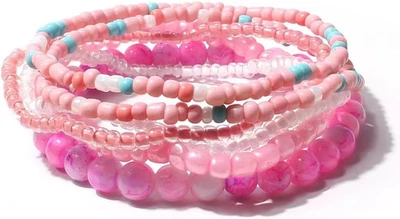 Conjunto de pulseira elástica de contas empilhadas boêmias feitas à mão contas de cristal pérola multi-camada - Imagem 1 de 4