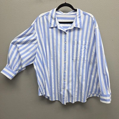 Camisa Maurices Mujer 2X Azul Blanco Rayas Botón Delantero Manga Larga Algodón Foto 1 de 4