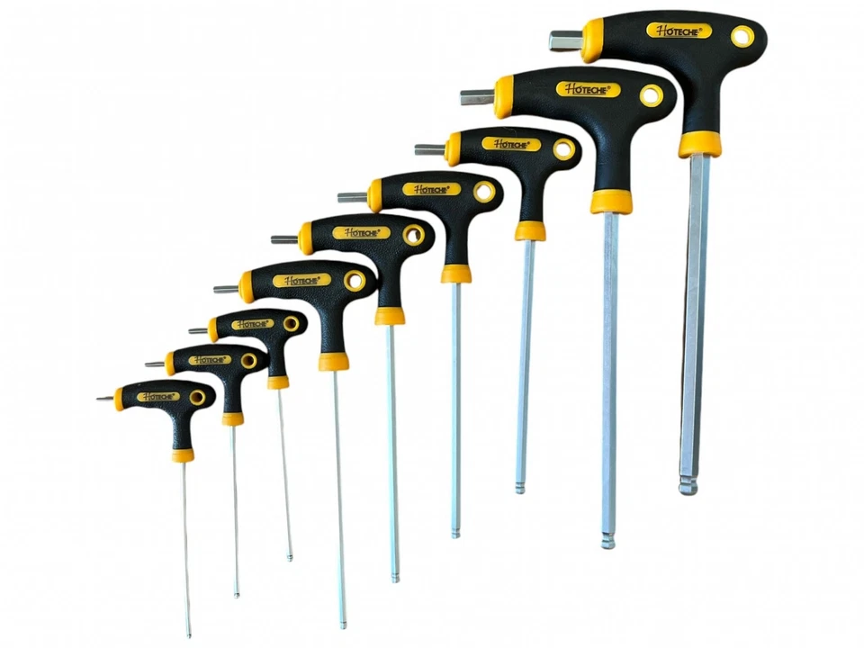 SET CHIAVI ESAGONALI LUNGHE 8Pz IMPUGNATURA A T ERGONOMICO CON SFERA TOLSEN