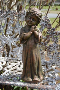 Concrete Garden Statue Sleepy Peaceful Baby Toddler Boy Hand Painted Aged Patina - Picture 1 of 3