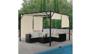 Pergola Pavillon Terrassenüberdachung, ohne Betonieren Schiebedach 3x3m creme - Bild 1 von 6