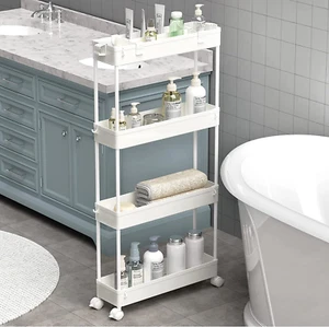 Slim Storage Cart 4 Tier,Bathroom Organizer Rolling Utility, Mobile Shelving Uni - Picture 1 of 7